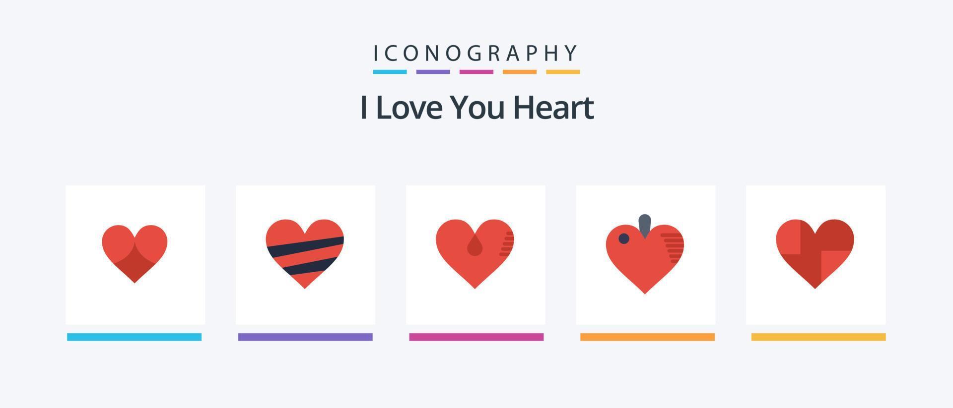 pack d'icônes coeur plat 5, y compris le chocolat. aimer. préféré. l'amour. l'amour. conception d'icônes créatives vecteur
