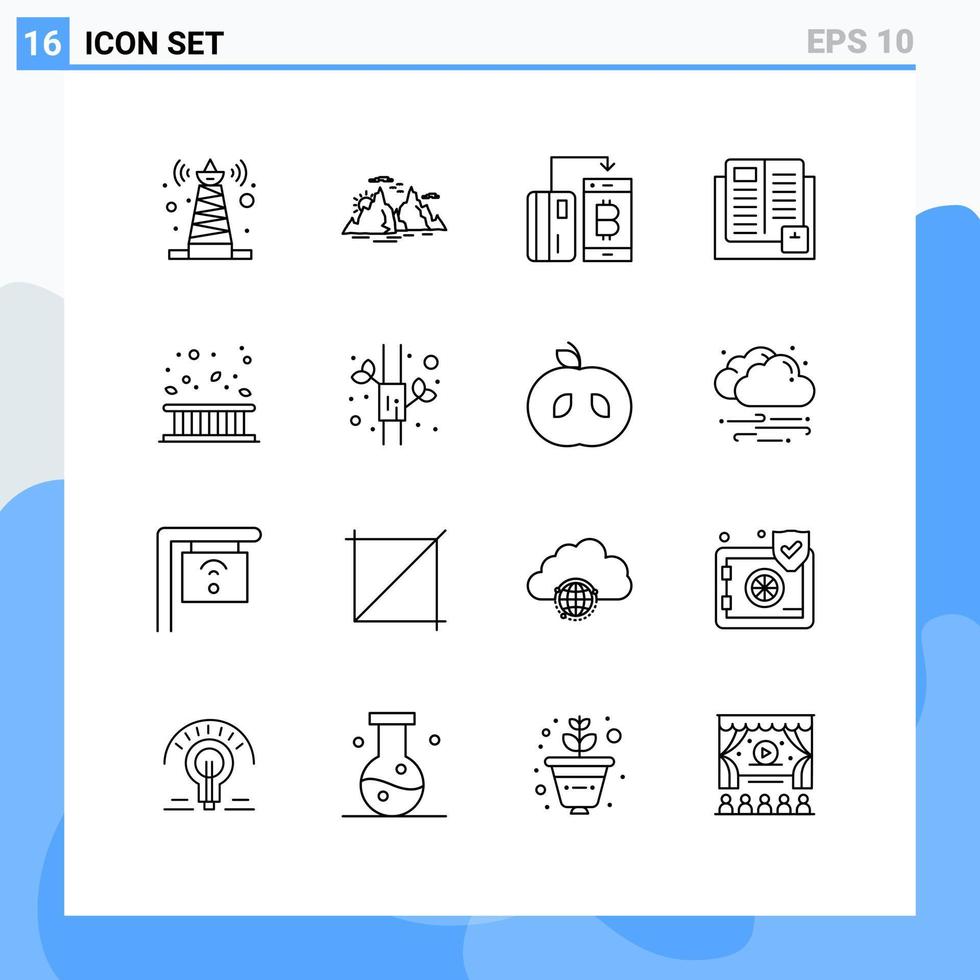 aperçu de l'interface mobile ensemble de 16 pictogrammes d'apprentissage éducation soleil livre argent éléments de conception vectoriels modifiables vecteur
