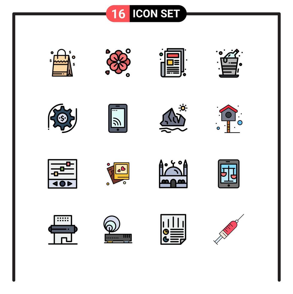 ensemble de 16 symboles d'icônes d'interface utilisateur modernes signes pour l'argent réglage nouvelles engrenage papier célébration éléments de conception vectoriels créatifs modifiables vecteur