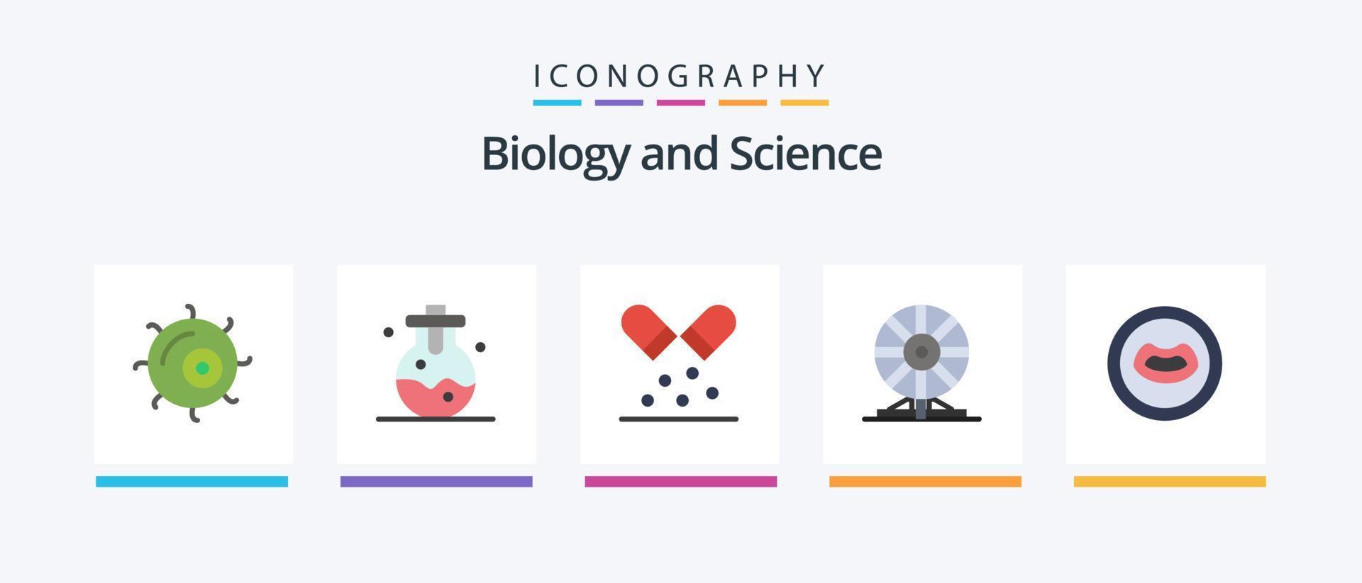 pack d'icônes plat 5 de biologie, y compris la bouche. anatomie. Médicament. mouvement. chimie. conception d'icônes créatives vecteur