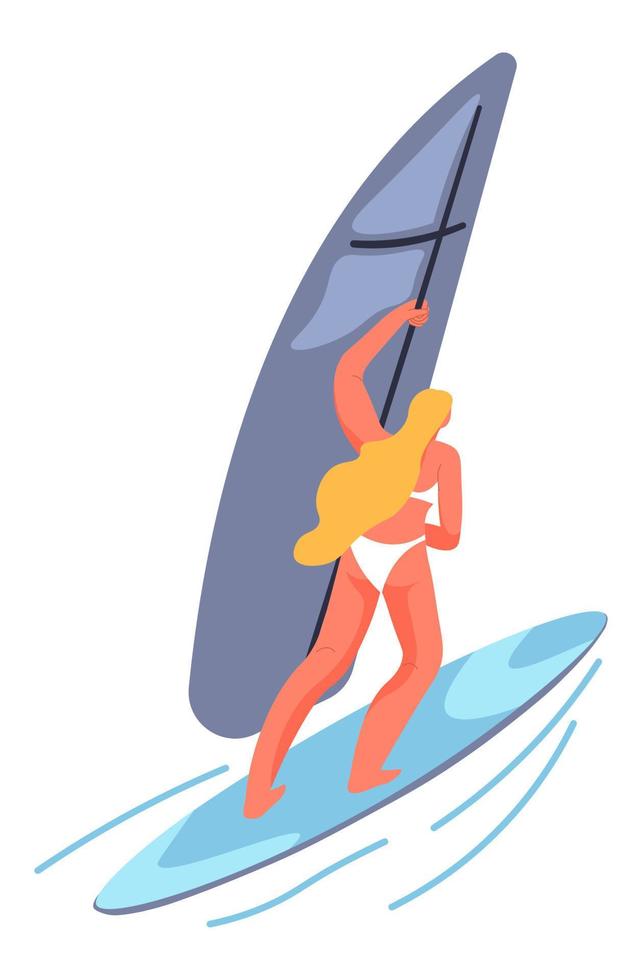 planche à voile ou planche à voile, femme pratiquante vecteur