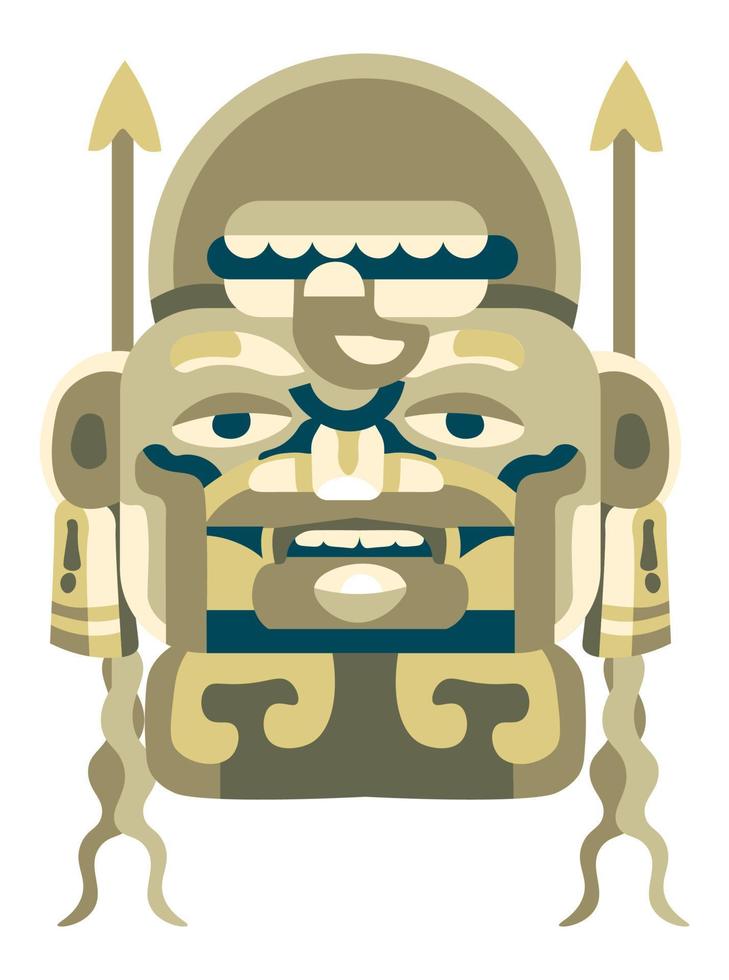 masque maya ou aztèque, statue ou monument totem idole vecteur
