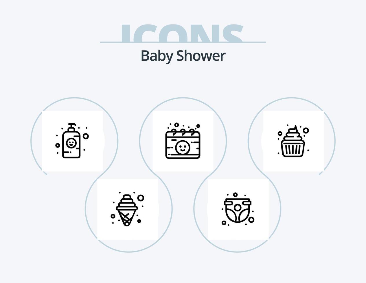 pack d'icônes de ligne de douche de bébé 5 conception d'icônes. lotion pour bébé. nourriture. enfant. de bébé. poussette vecteur