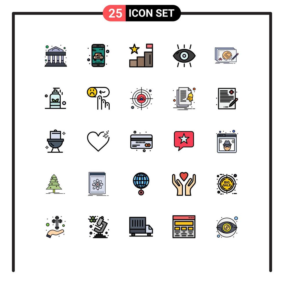 ensemble de pictogrammes de 25 couleurs plates simples de lignes remplies de formulaire d'analyse de la santé de conception éléments de conception vectoriels modifiables pour les yeux vecteur