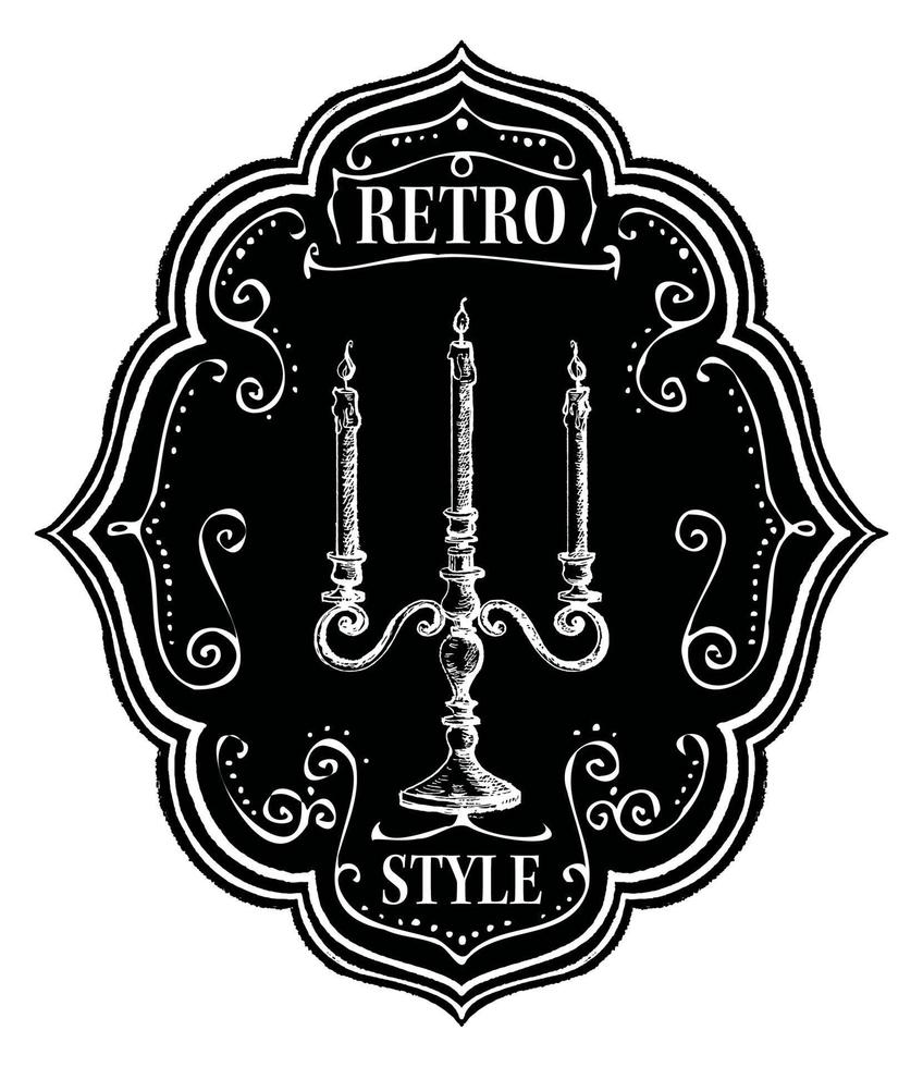 étiquette de style rétro, emblème de craie avec chandelier vecteur