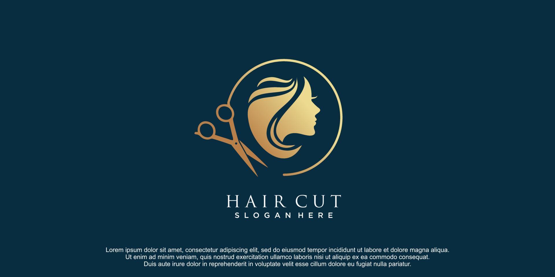 logo de coupe de cheveux avec illustration d'icône de vecteur d'icône de conception créative