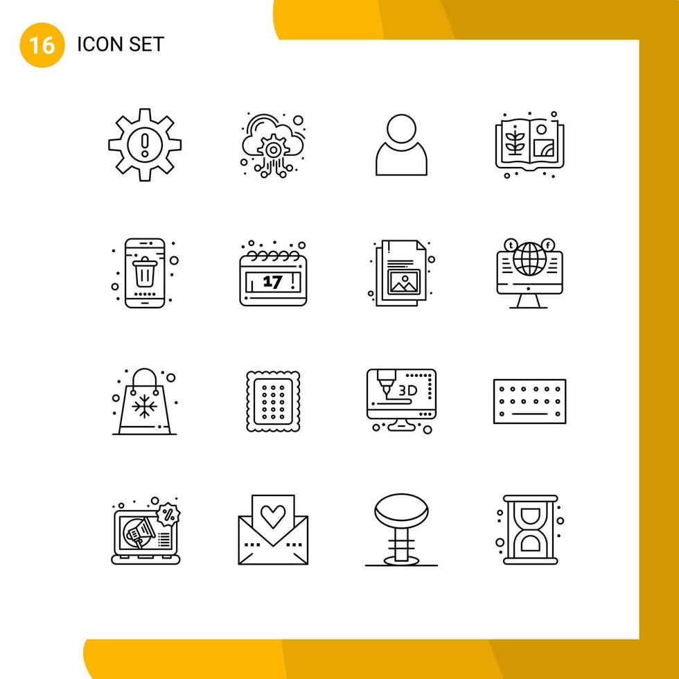 ensemble moderne de 16 contours pictogramme de suppression des services d'application agriculture agricole éléments de conception vectoriels modifiables vecteur