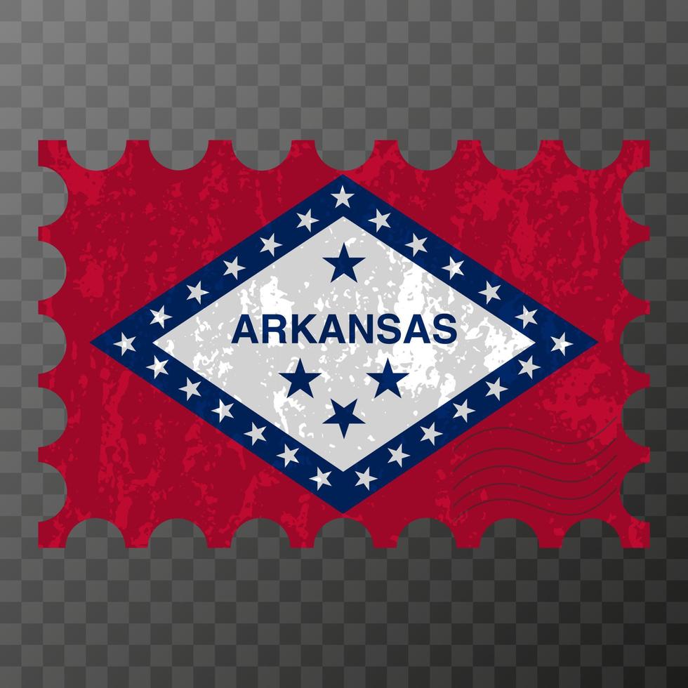 timbre-poste avec drapeau grunge de l'état de l'arkansas. illustration vectorielle. vecteur