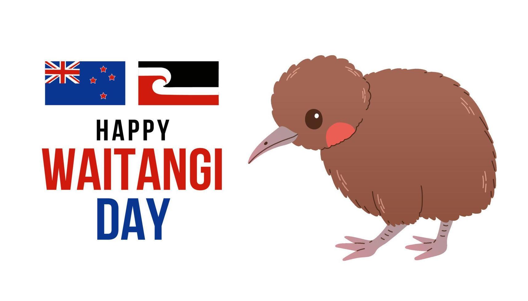 arrière-plan du modèle de conception de vecteur happy waitangi day. nouvelle-zélande, oiseau kiwi. 6 février.