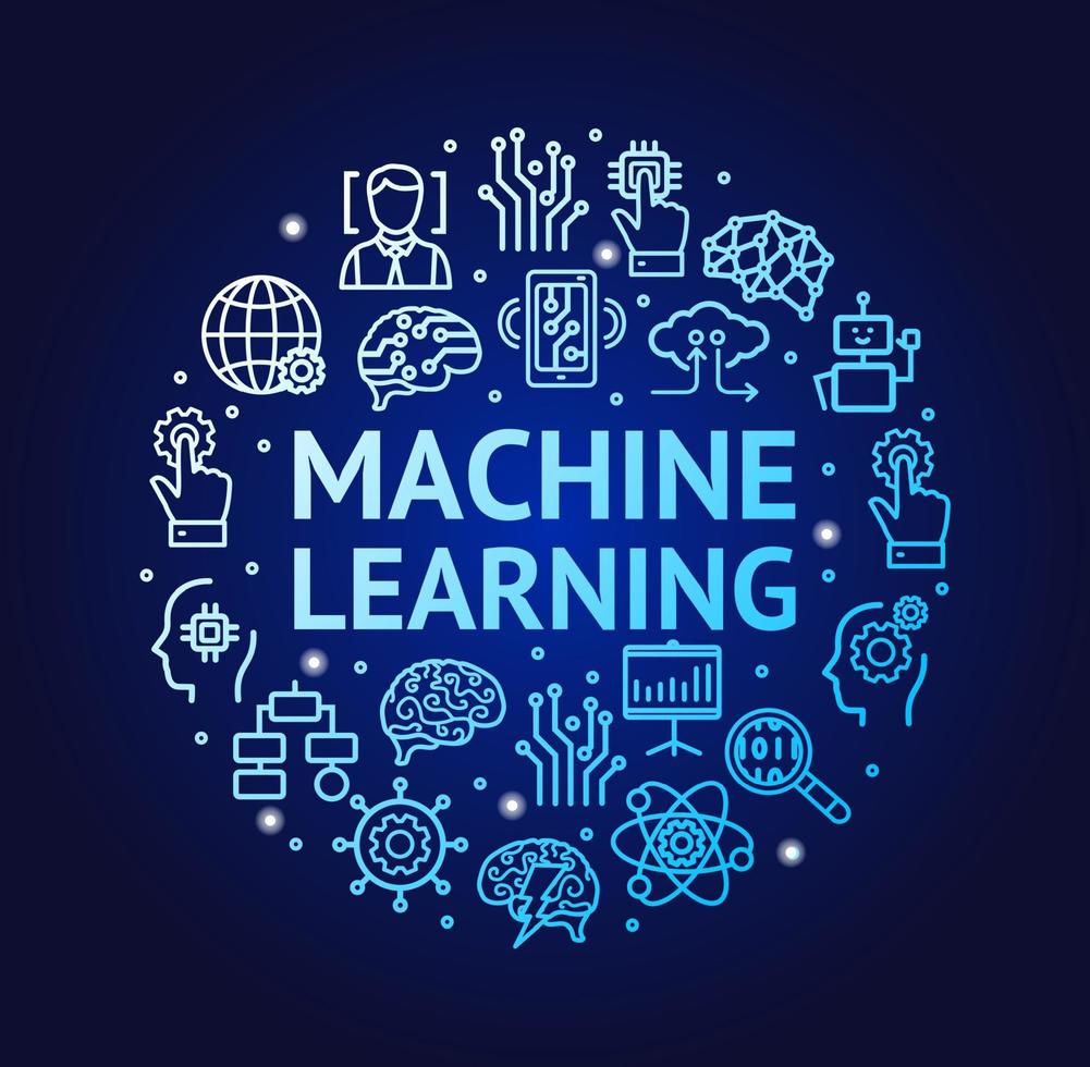 signes d'apprentissage automatique modèle de conception ronde concept d'icône de ligne mince. vecteur