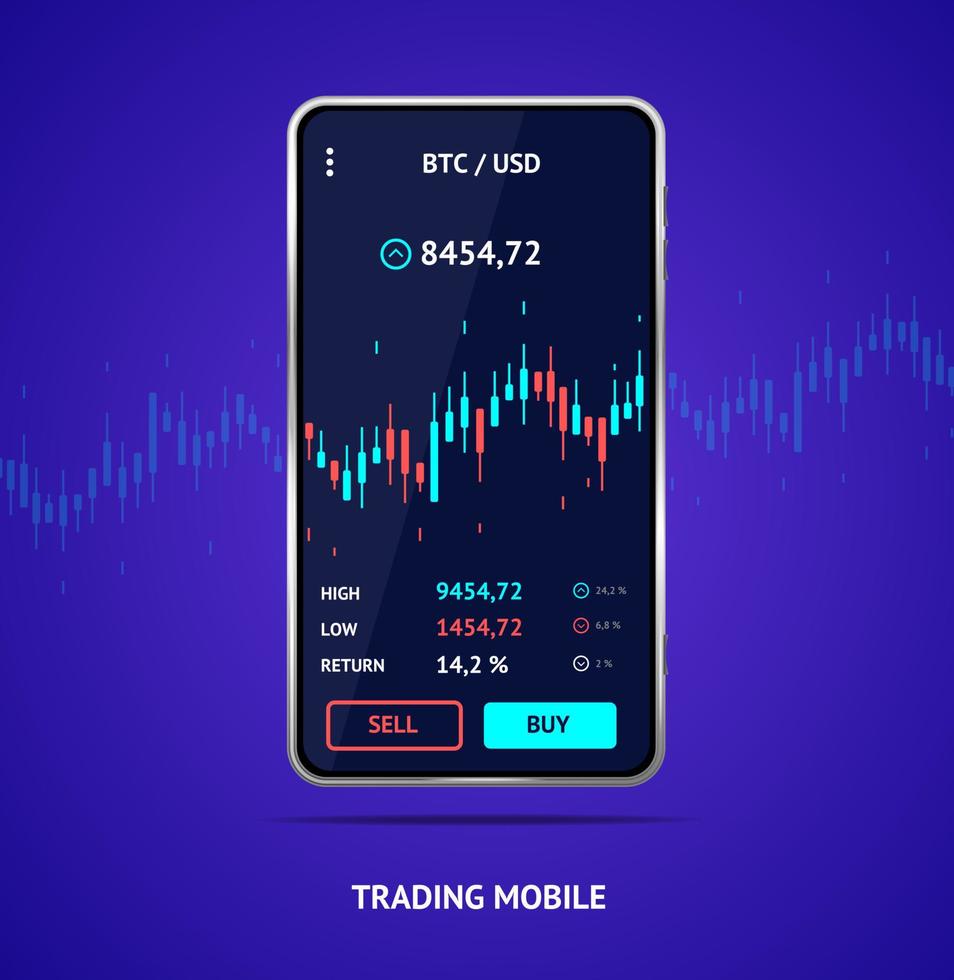 concept de trading d'investissement en actions mobiles 3d réaliste et détaillé. vecteur