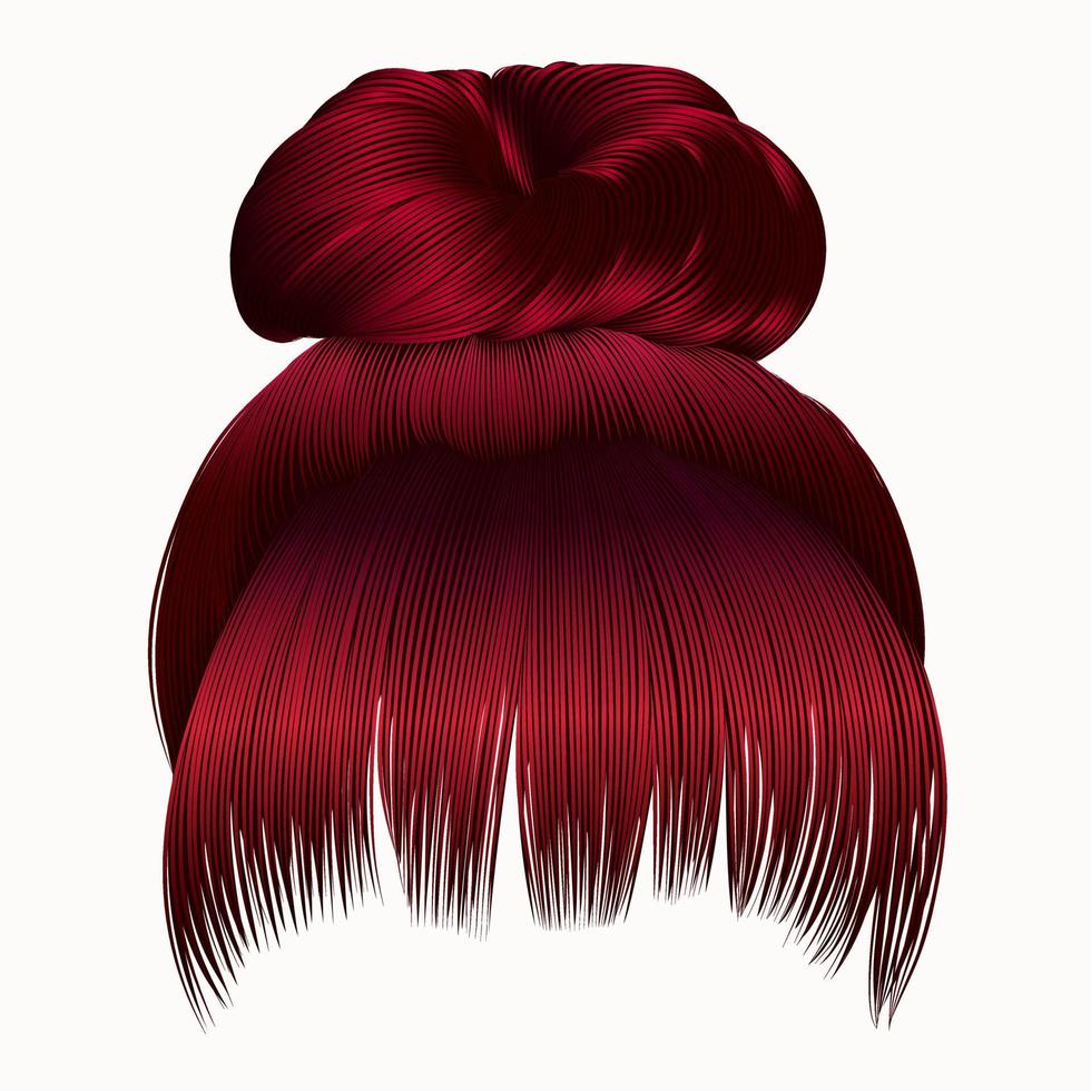 cheveux chignon avec des franges de couleurs rouges . style de beauté de la mode féminine. vecteur