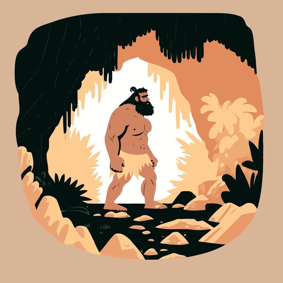 homme des cavernes primitif barbu fort vecteur