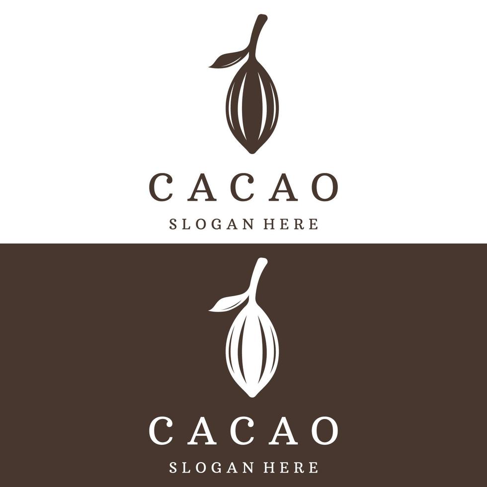 conception de modèle de logotype de plante de gousse de cacao au chocolat, fève de cacao, arrière-plan isolé de plante organique exotique. vecteur