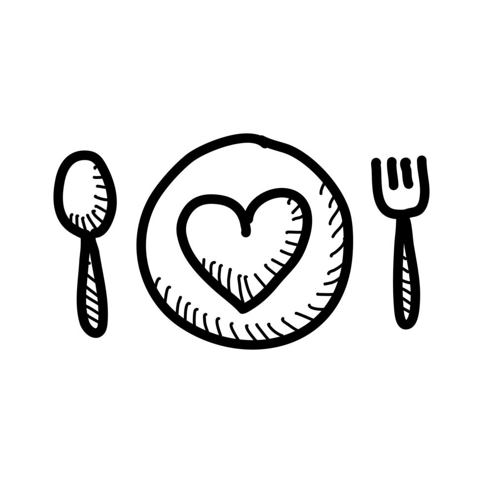 icône de dîner romantique avec style de dessin à la main vecteur