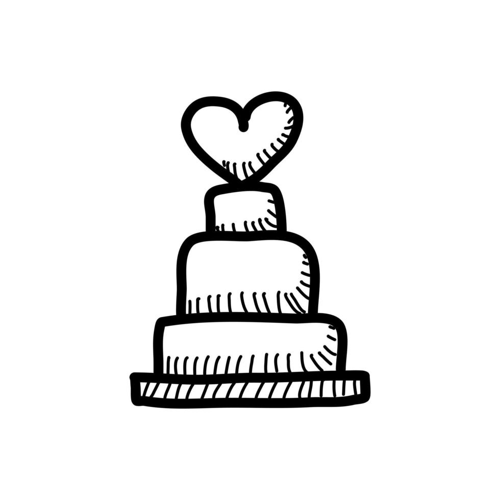 icône de gâteau d'amour avec style de dessin à la main vecteur