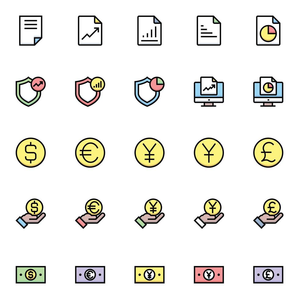 icônes de contour de couleur remplies pour les affaires et les finances. vecteur