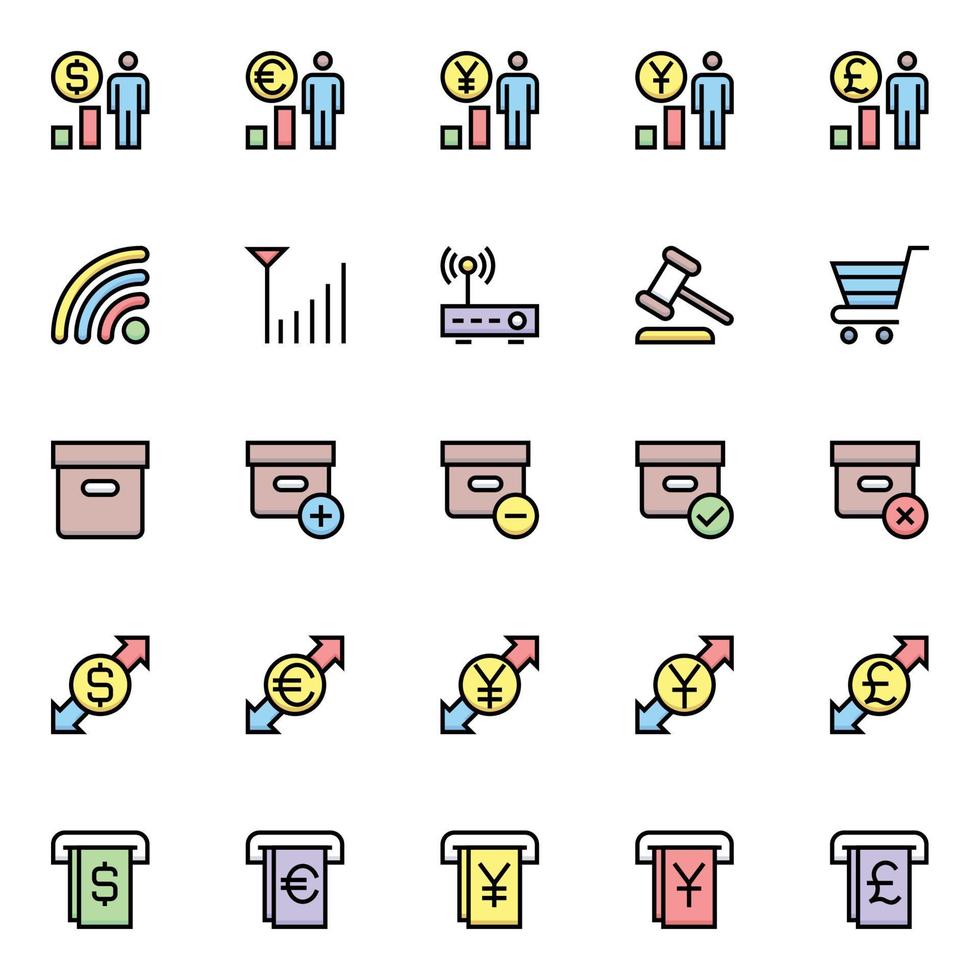 icônes de contour de couleur remplies pour les affaires et les finances. vecteur