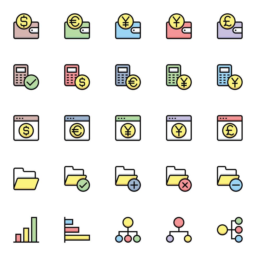 icônes de contour de couleur remplies pour les affaires et les finances. vecteur