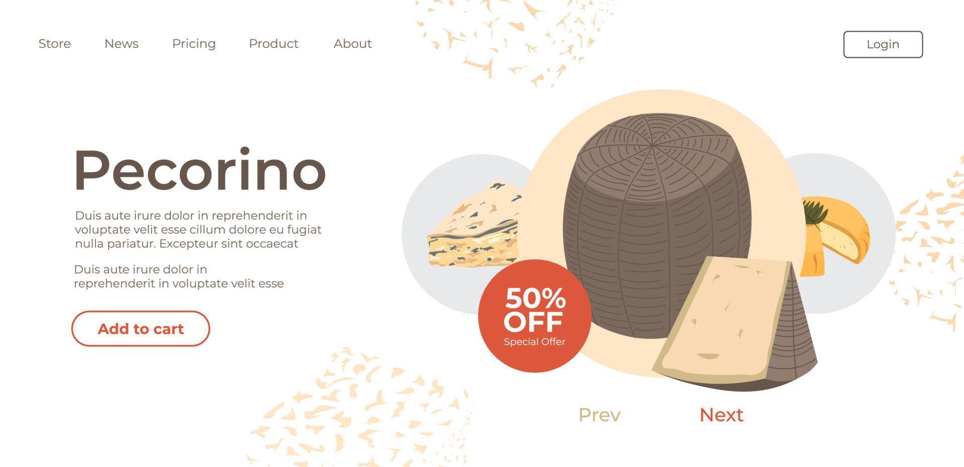 Fromage italien pecorino en vente dans la boutique en ligne vecteur
