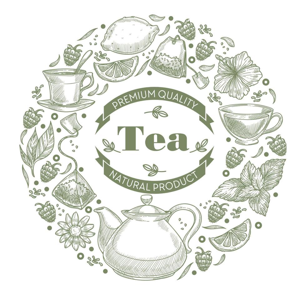 thé bio et boissons chaudes aux herbes pour la santé vecteur