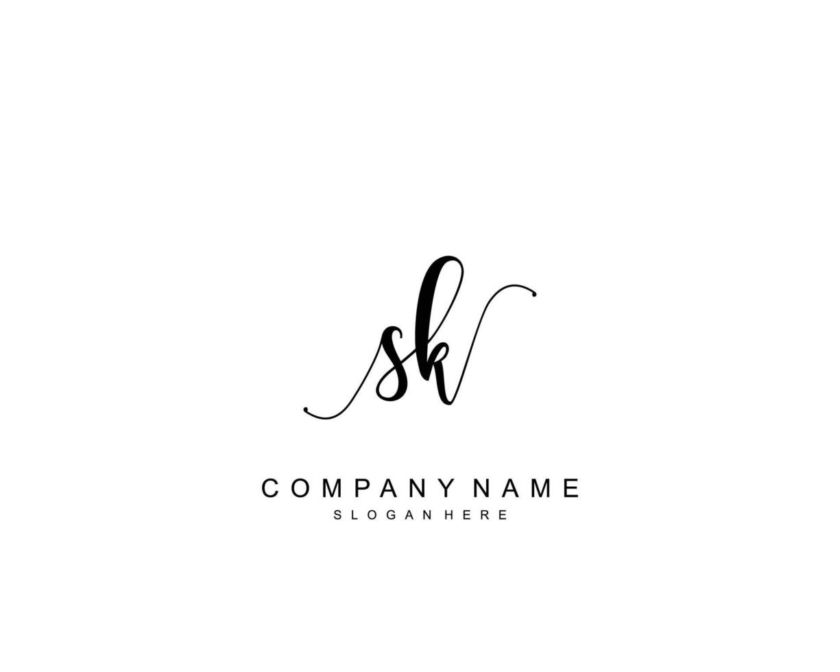 monogramme de beauté sk initial et création de logo élégante, logo manuscrit de la signature initiale, mariage, mode, floral et botanique avec modèle créatif. vecteur