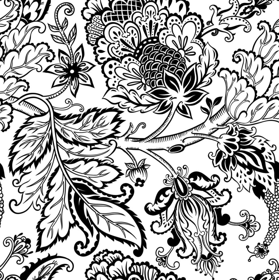 fleurs et floraison, motif de croquis monochrome vecteur