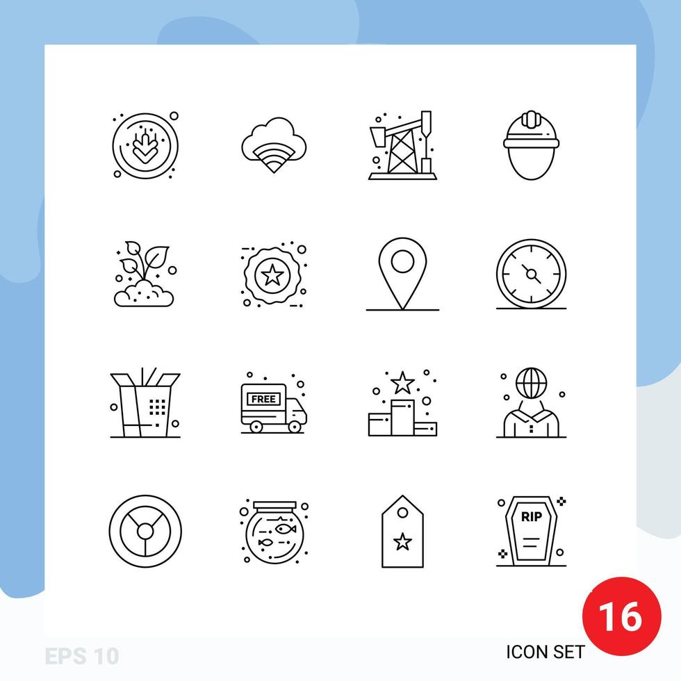 ensemble de pictogrammes de 16 contours simples d'éléments de conception vectoriels modifiables de casque de travail de pompe de ferme de ferme vecteur