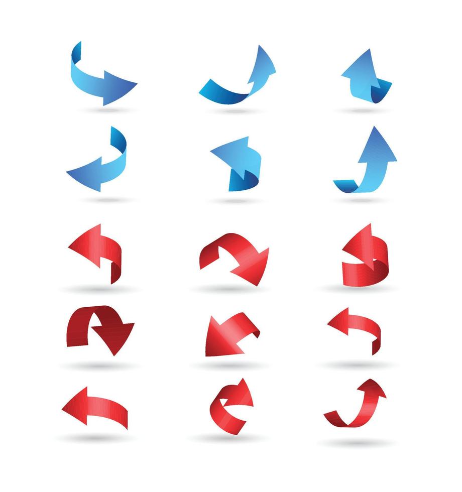 flèches courbes vectorielles 3d rouges et bleues avec différents angles vecteur