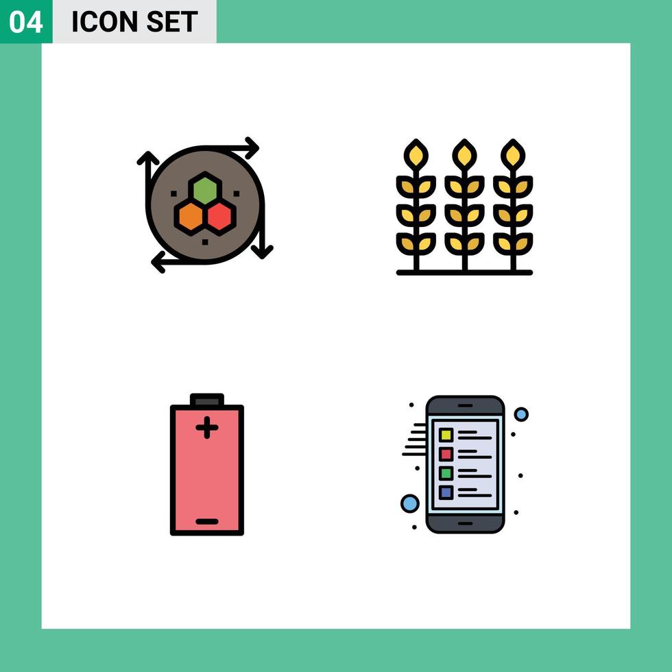 interface mobile filledline couleur plate ensemble de 4 pictogrammes d'outil de modélisation d'électricité infographique donnant des éléments de conception vectoriels modifiables de la liste de contrôle vecteur