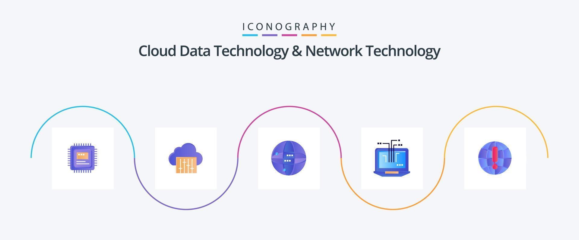 technologie de données en nuage et technologie de réseau pack d'icônes plat 5, y compris internet. Matériel. monde . ordinateur portable. l'ordinateur vecteur