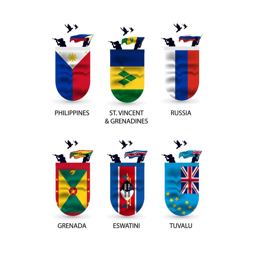 collection de drapeaux des philippines, russie, grenade, eswatini, tuvalu, st. vincent grenadines vecteur