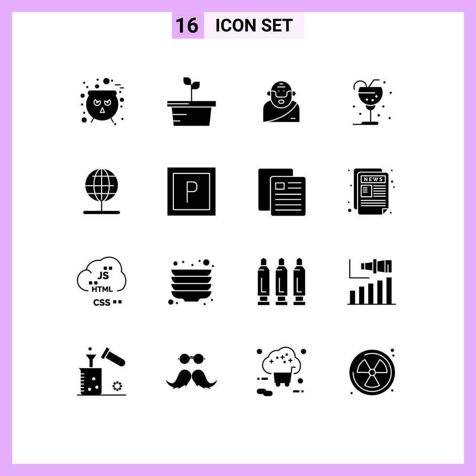 ensemble de 16 symboles d'icônes d'interface utilisateur modernes signes pour la navigation paille glace grecque boisson éléments de conception vectoriels modifiables vecteur