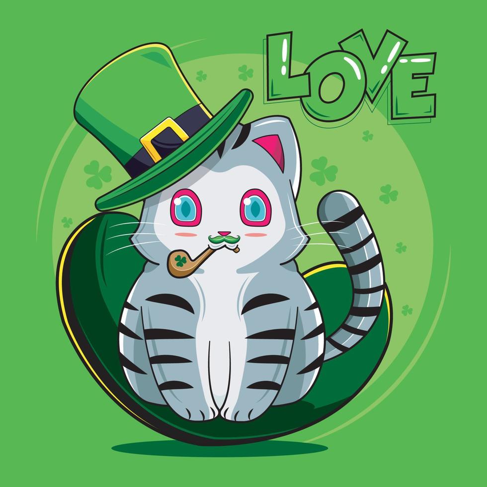 joyeuse Saint Patrick. illustration amour avec chat mignon illustration vectorielle téléchargement pro vecteur