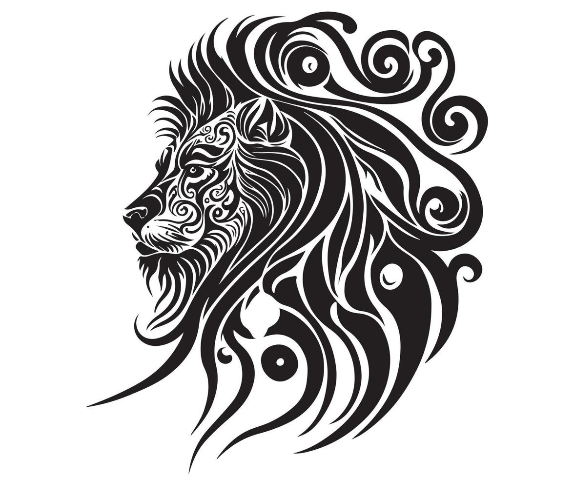 graphique vectoriel du visage de lion dans le style de tatouage en couleur noire. fichier modifiable