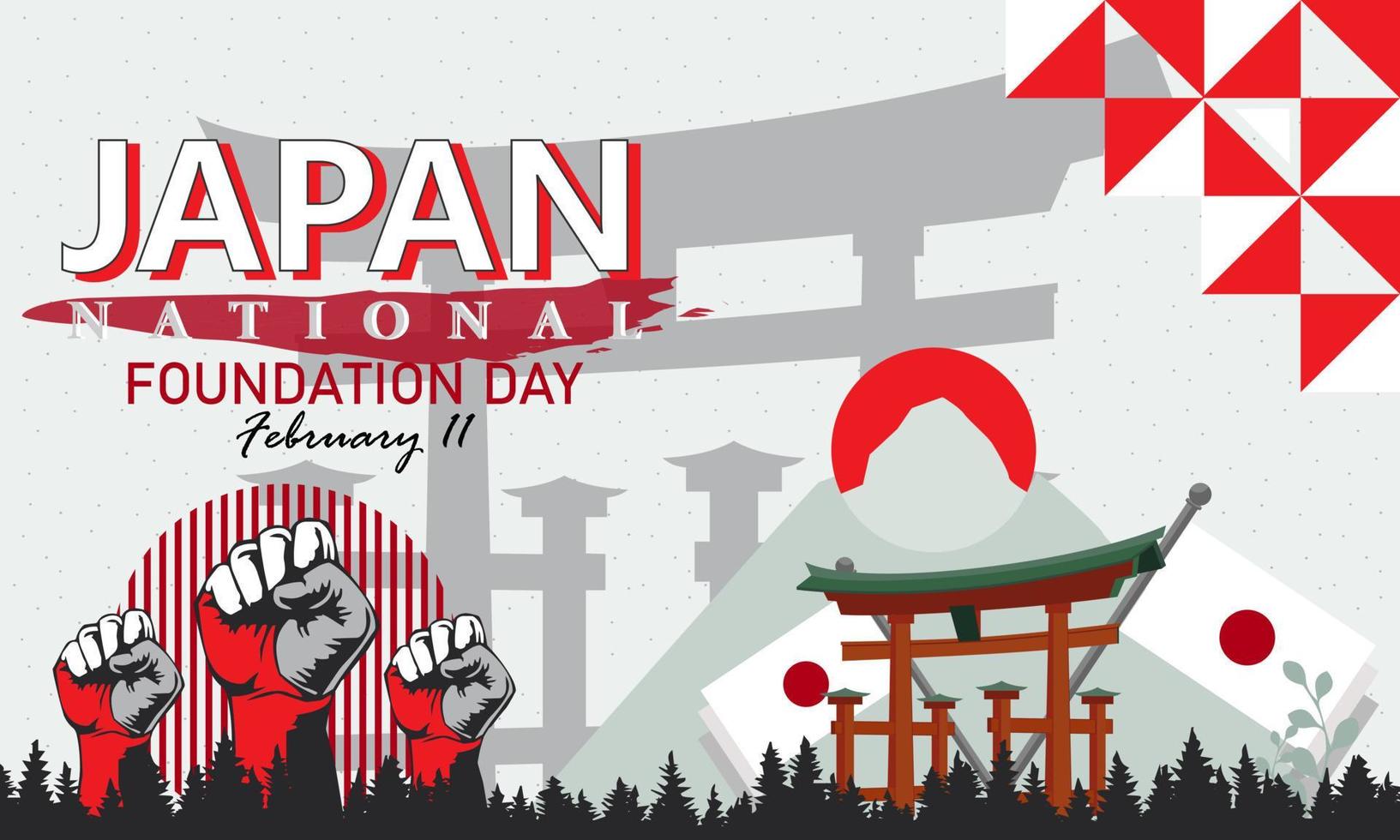 conception de la journée de la fondation nationale avec la célèbre bannière du drapeau du japon japonais avec du blanc rouge. vecteur