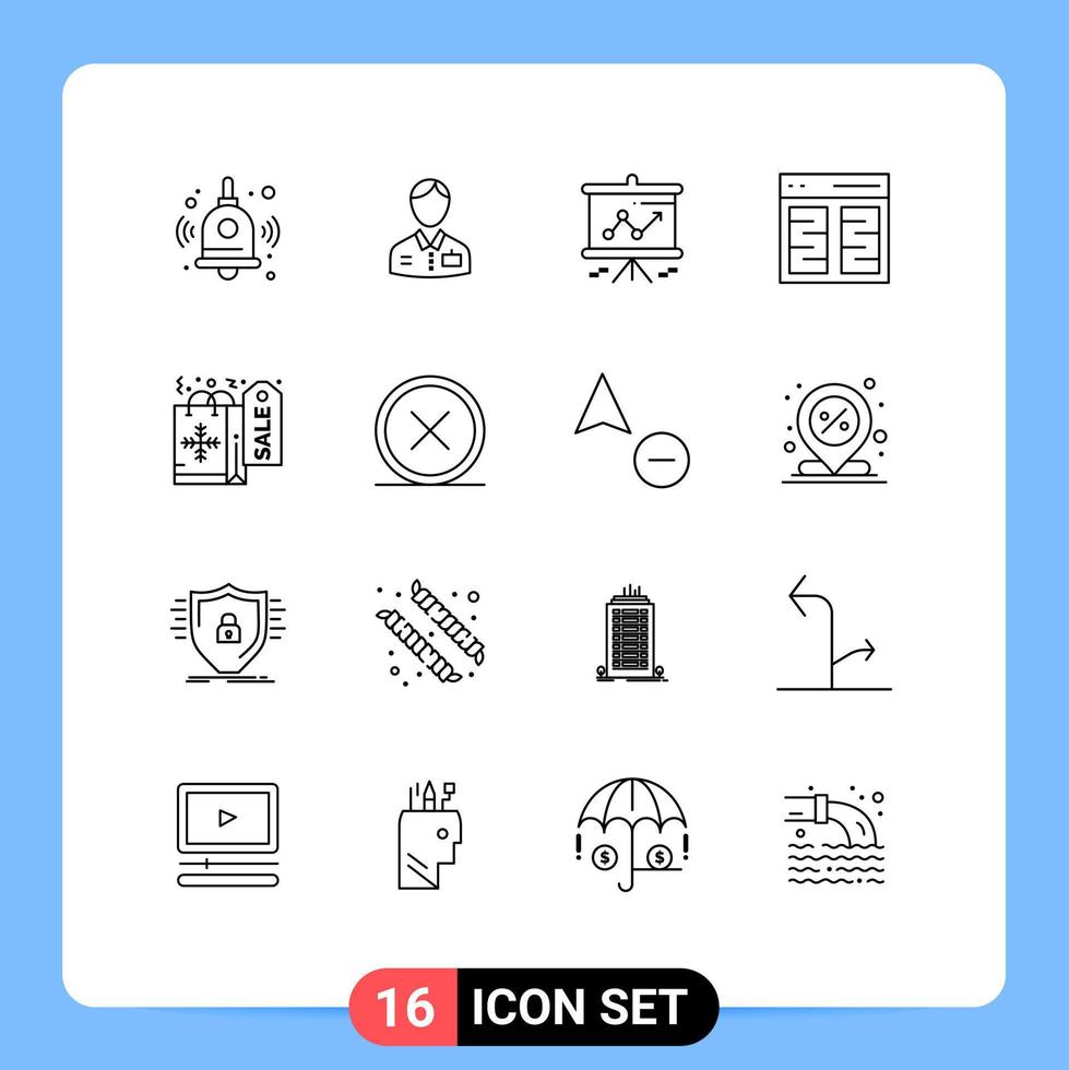 16 pack de contours d'interface utilisateur de signes et symboles modernes de colonnes de contenu de tableau d'interface de noël éléments de conception vectoriels modifiables vecteur