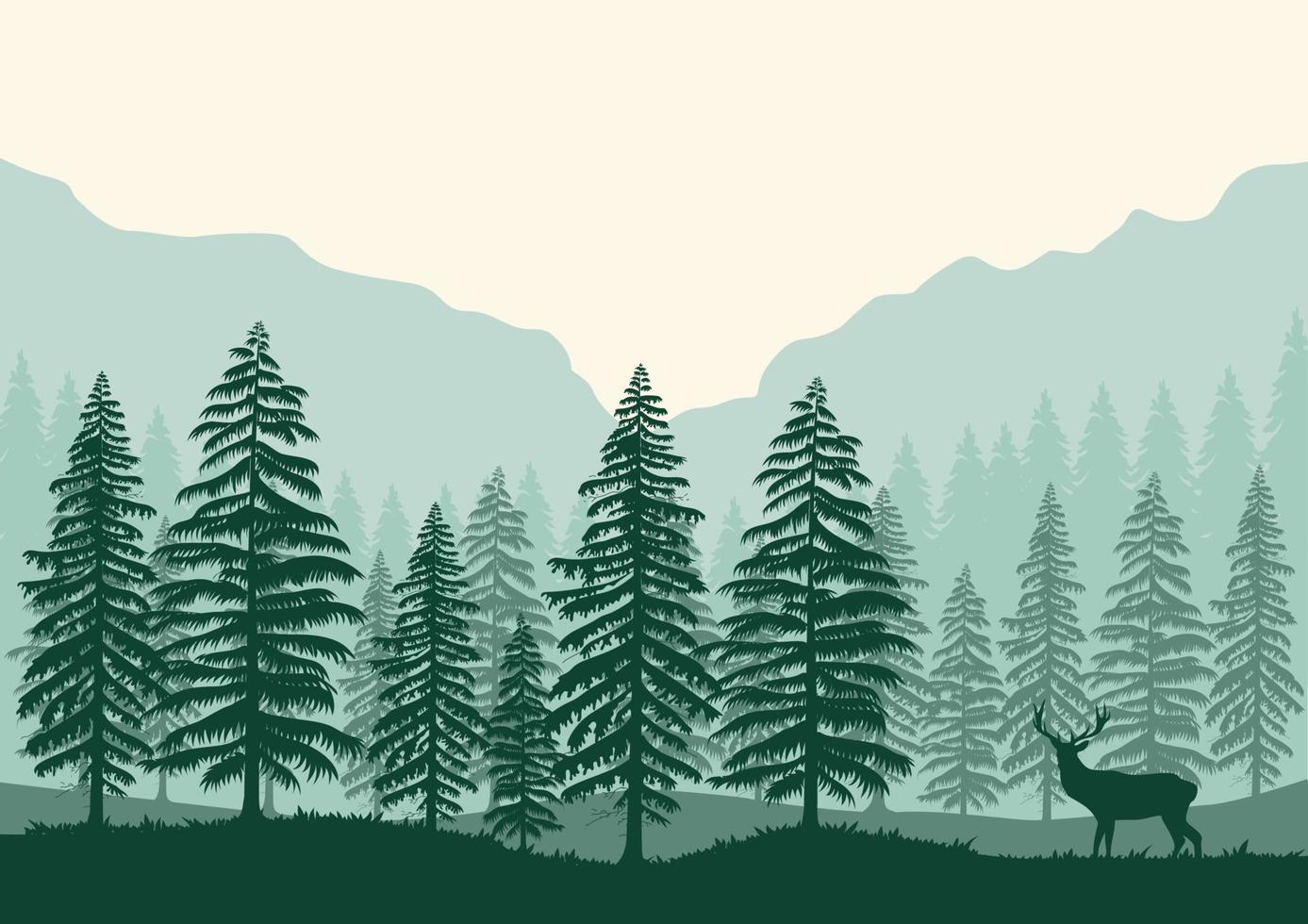 paysage forestier et illustration vectorielle de loup. vecteur