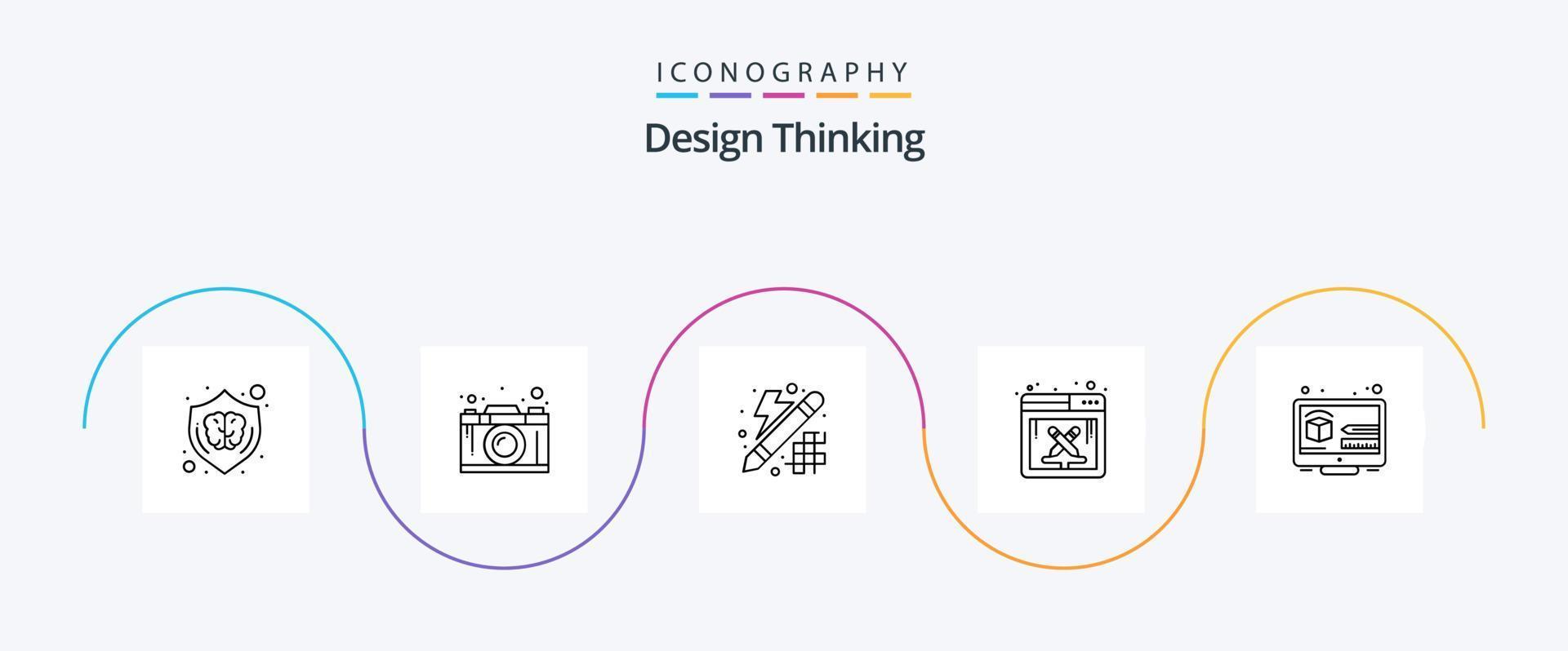 pack d'icônes design thinking line 5, y compris le travail. travail de conception. graphique. motif. innovation vecteur