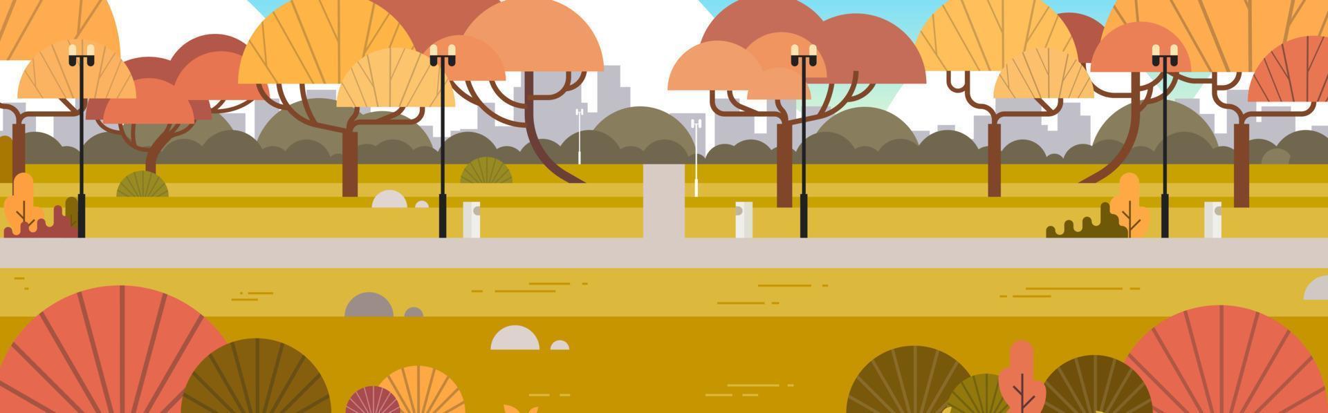 parc urbain extérieur et parc de la ville paysage d'automne bannière horizontale illustration vectorielle plane. vecteur