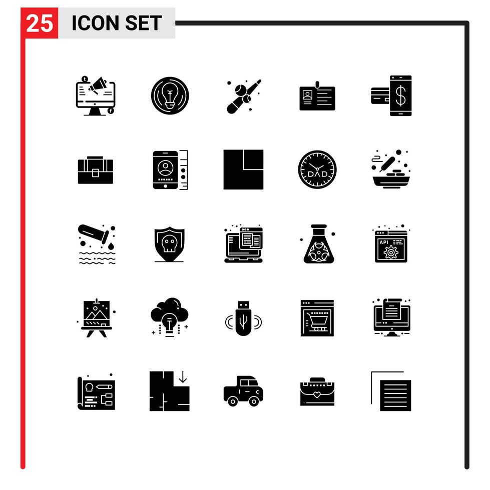 25 glyphes solides vectoriels thématiques et symboles modifiables d'éléments de conception vectoriels modifiables de jeu de cartes créatives id business vecteur