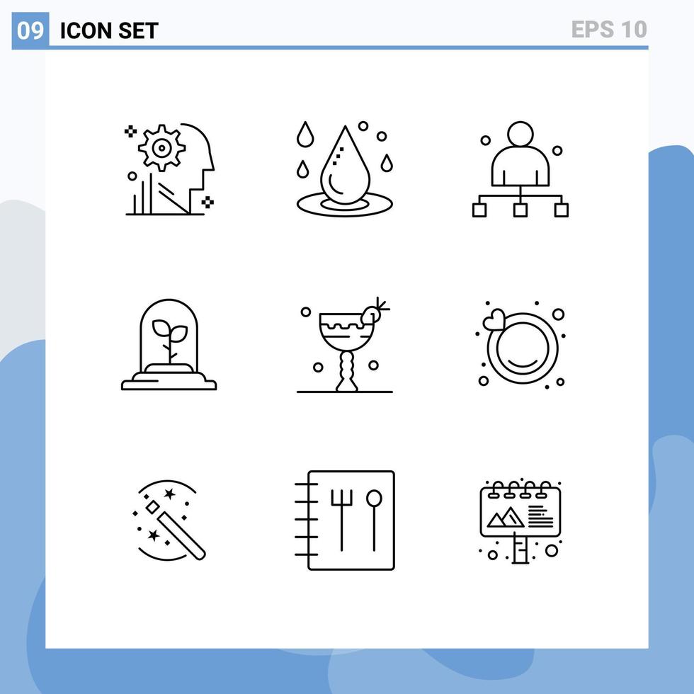 pack de 9 contours créatifs d'éléments de conception vectoriels modifiables en chef de spa de technologie végétale vecteur