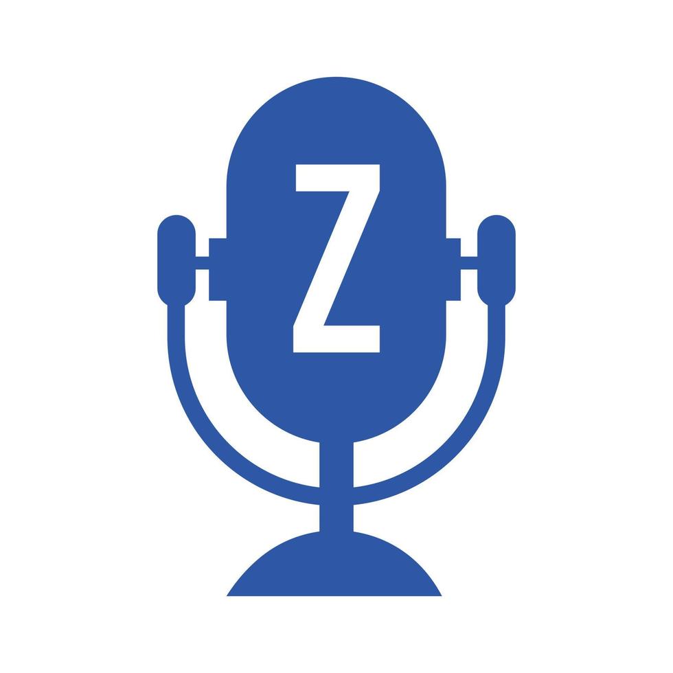 logo radio podcast sur la conception de la lettre z à l'aide du modèle de microphone. musique dj, création de logo de podcast, mélange de vecteur de diffusion audio