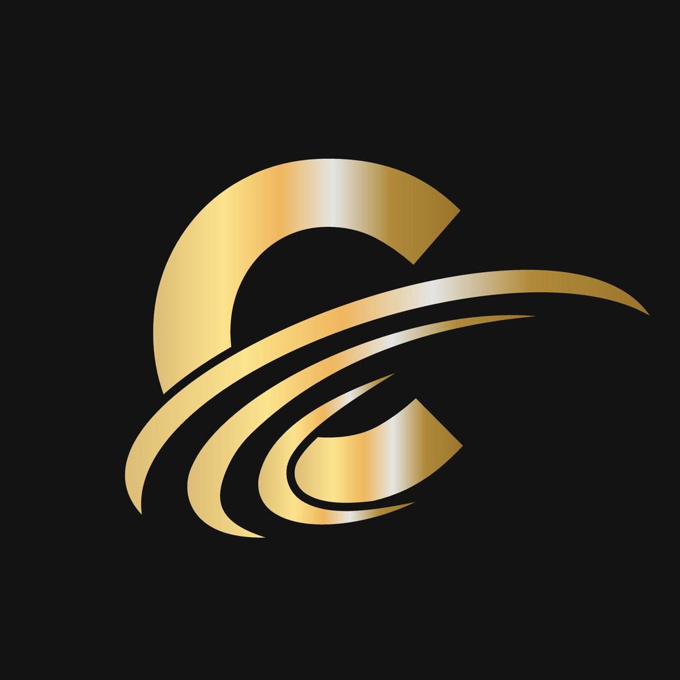 création de logo de lettre initiale c avec logo d'entreprise alphabet basé sur le logo swoosh vecteur