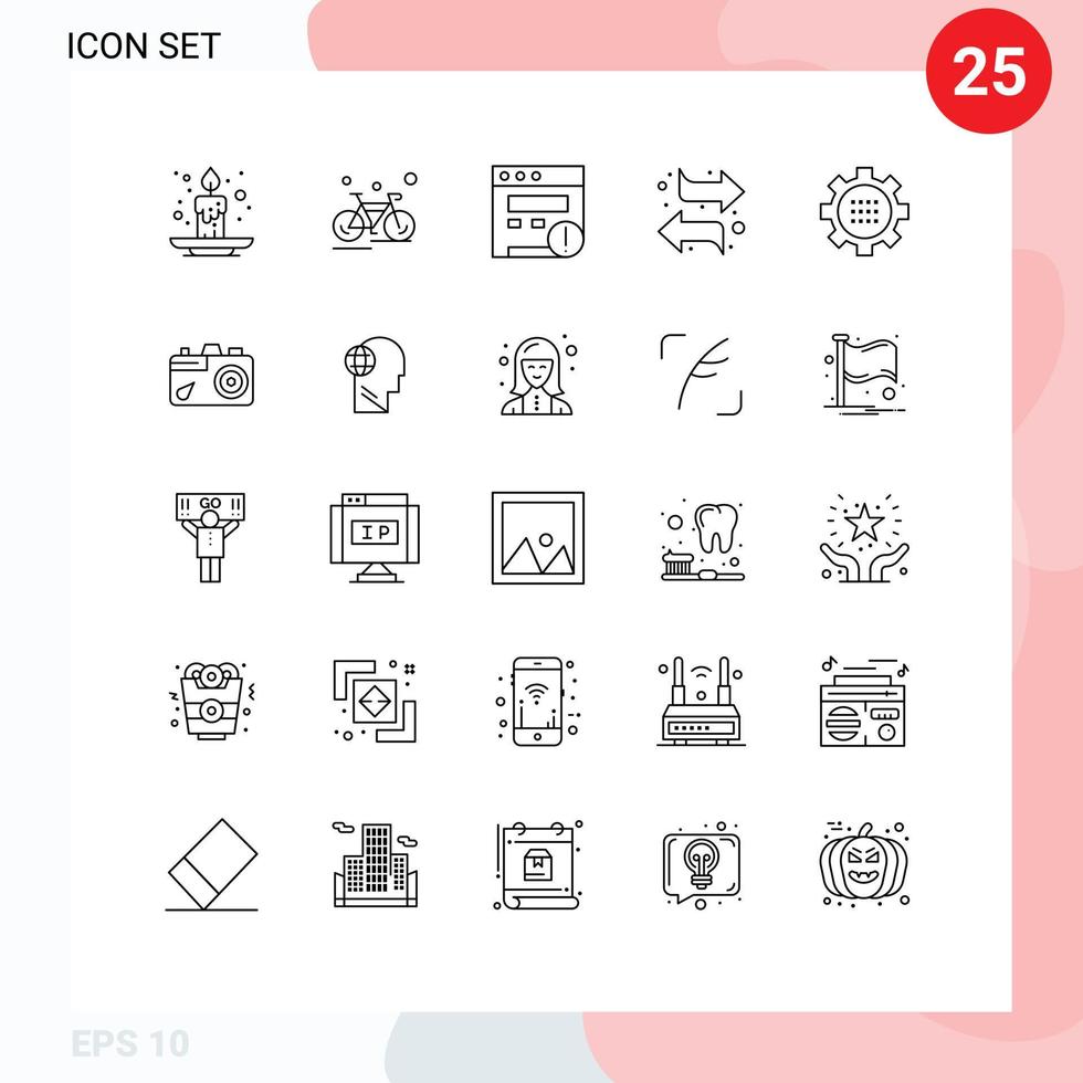 ensemble de 25 symboles d'icônes d'interface utilisateur modernes signes pour la configuration course droite flèches gauche éléments de conception vectoriels modifiables vecteur
