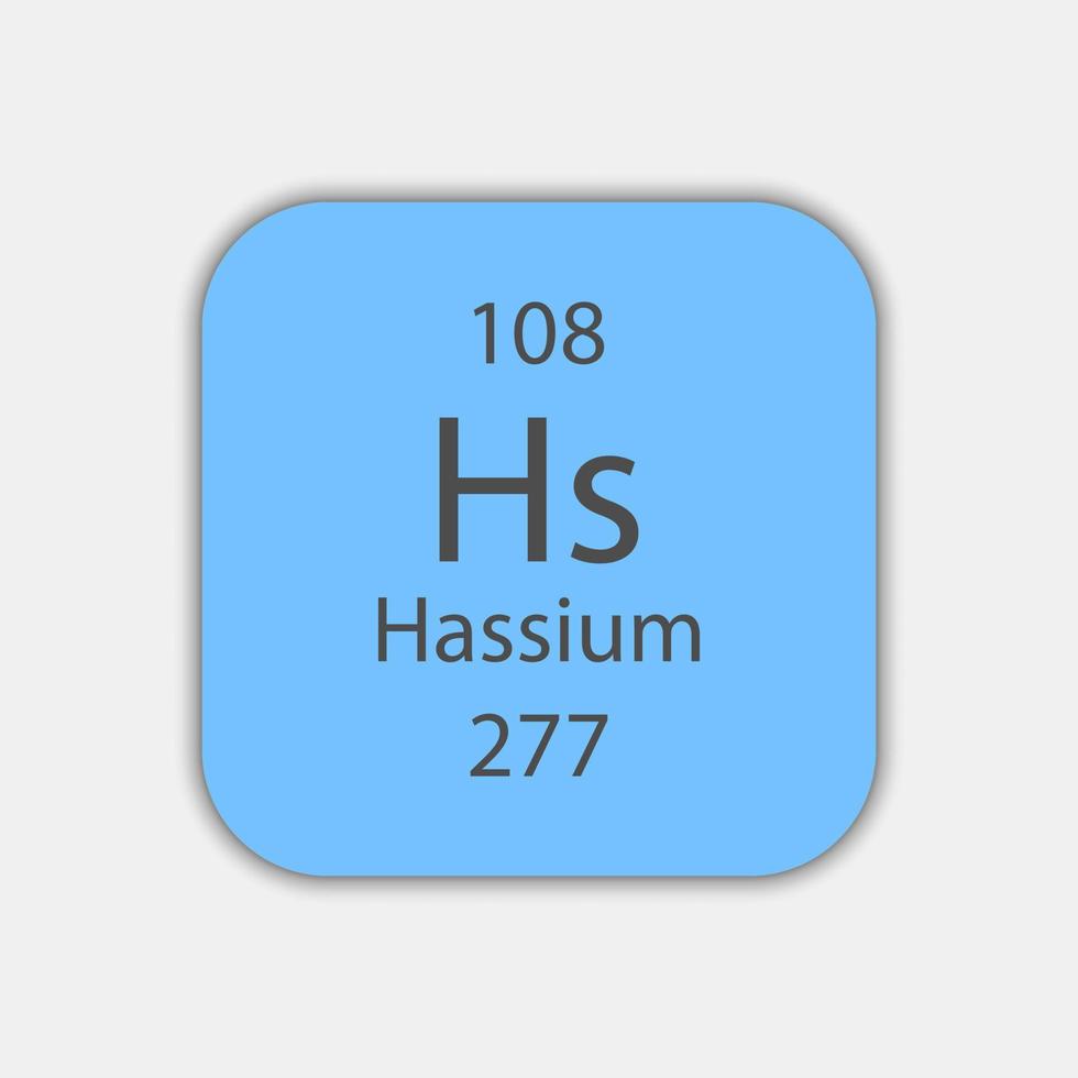 symbole hassium. élément chimique du tableau périodique. illustration vectorielle. vecteur