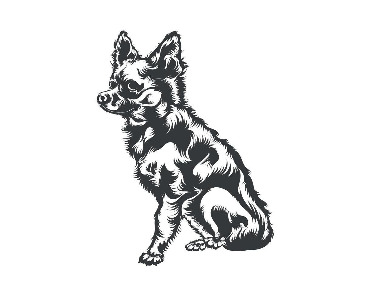 dos de chien chihuahua et silhouette vectorielle blanche, illustration de visage de chien vecteur