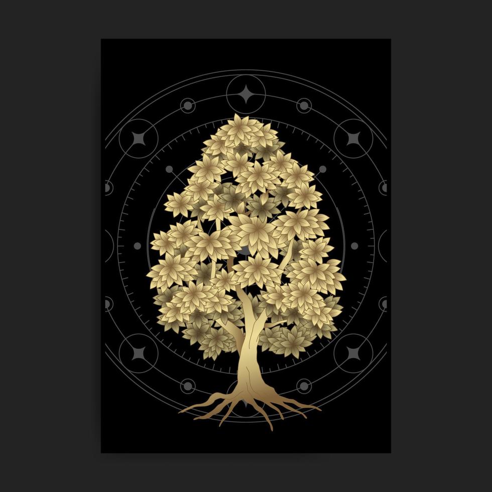 arbre doré mystique avec géométrie sacrée vecteur