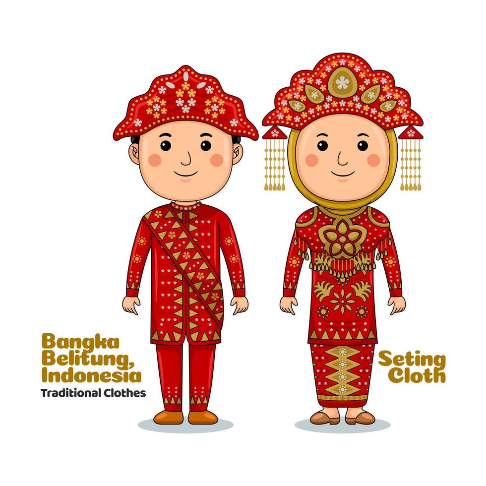 couple porte des vêtements traditionnels bangka belitung vecteur