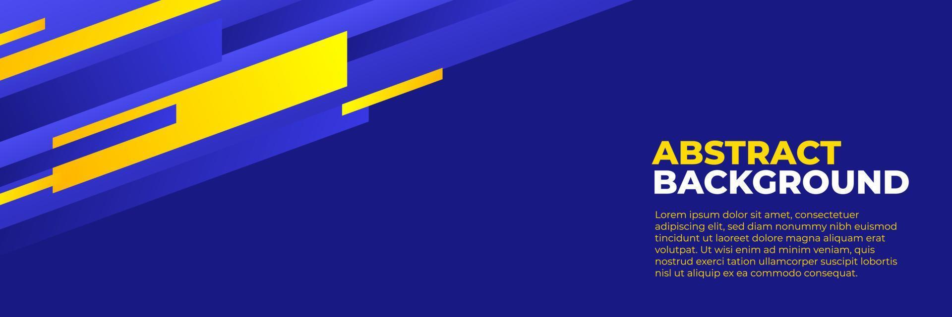 vecteur de conception de bannière bleue abstraite, modèle de fond horizontal sportif dynamique avec des formes bleues et jaunes pour la promotion des médias ou la bannière web